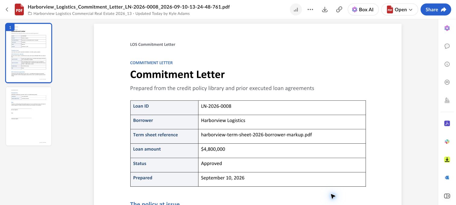 Commitment letter — Generate and send the letter
